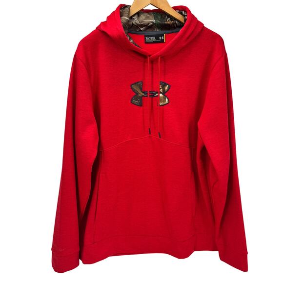 Under armour Hoodie Mens XL Red Green Camo Logo Storm Pullover Icon Caliber - Picture 1 of 10
